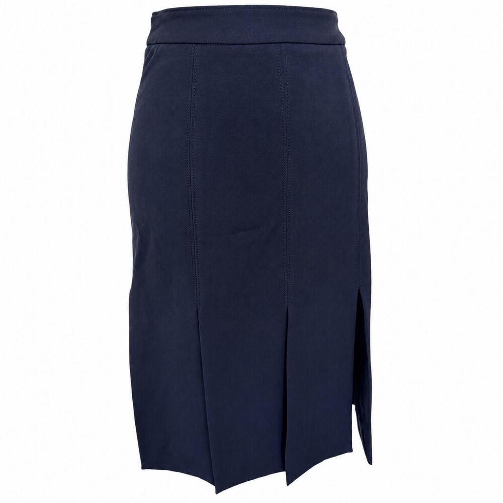 Vintage Y2K Bisou-Bisou Navy Blue Multi Slit Car Wash Midi Pencil Skirt Sz 4 - Picture 2 of 9